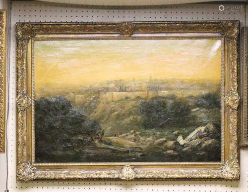 Signed Illegibly Oil on Canvas View of Jerusalem