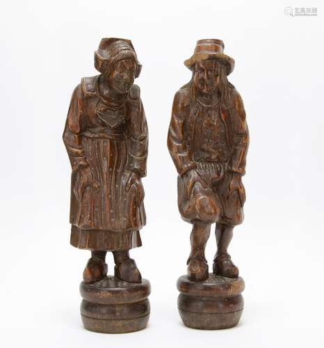 Pair of Mid-Size Wood Carving of European Ladies