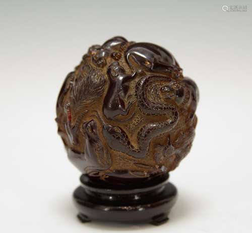 A Chinese Wood Carved Round Shape Design