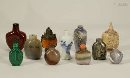 Group of 11 Pieces of Chinese Snuff Bottles