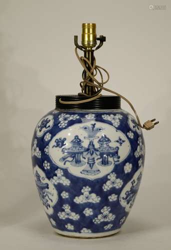 Chinese Blue/White Porcelain Vase as Lamp, 19th C