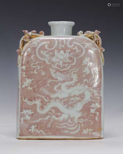 Chinese Copper Red Dragon Porcelain Flat Vase