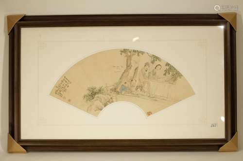 Chinese Fan Painting w/ Frame