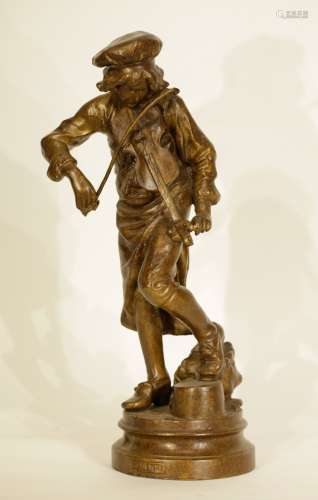 French Bronze of Vilin Player Girl, Signed 