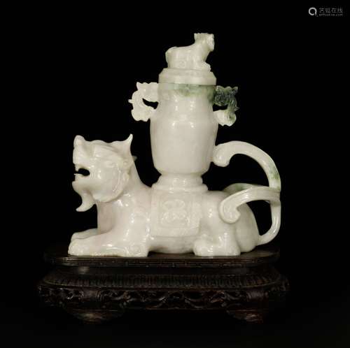 Chinese Jadeite Carved Beast w/ Stand