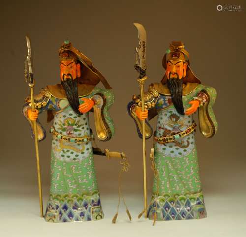 Pair of Enamel Guan Gong Figural