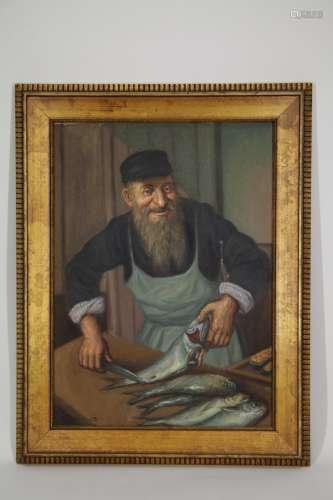 Judaica Rabbi Fish monger w/ Signed