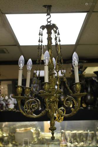 19th C. Bronze Chandelier w/ Bird Motif