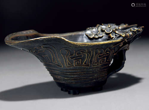 清代 铜螭龙纹仿犀角杯