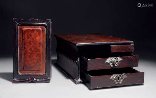 清代 红木书卷形文具盒