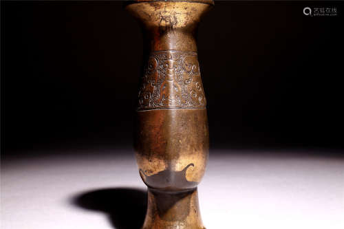 清代 铜鎏金饕餮纹瓶