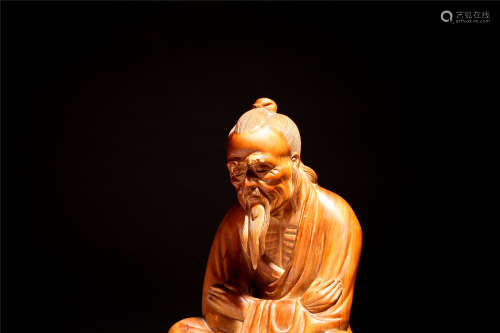 清代 黄杨木雕老翁坐像