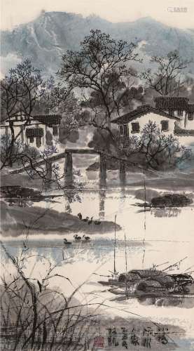 赵楷 乙丑（1985）年作 小桥流水人家 立轴 设色纸本