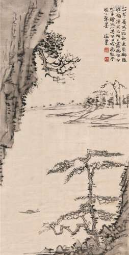 刘海粟 1935年作 清江独棹 立轴 水墨绢本
