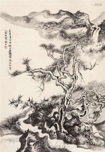 陆俨少 甲申（1944）年作 虬松幽篁 立轴 水墨纸本