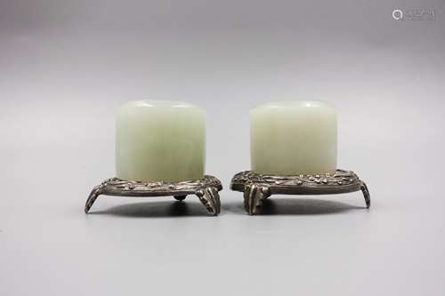 Pair Of Chinese Hetian Jade Thumb Rings