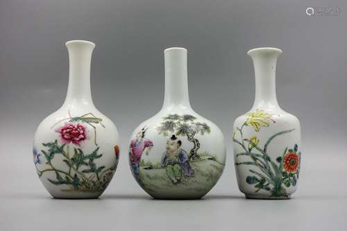 3 Chinese Famille Rose Flower Vases