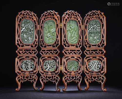 Chinese Huanyang And Spinach Jade Table Screen