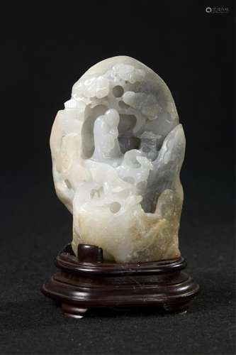 Chinese White Jade Carved Boulder, Landscape