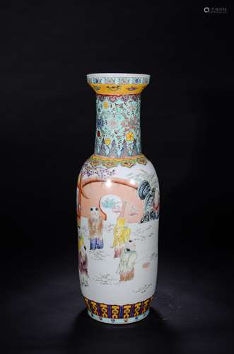 Large Chinese Famille Rose Rouleau Vase