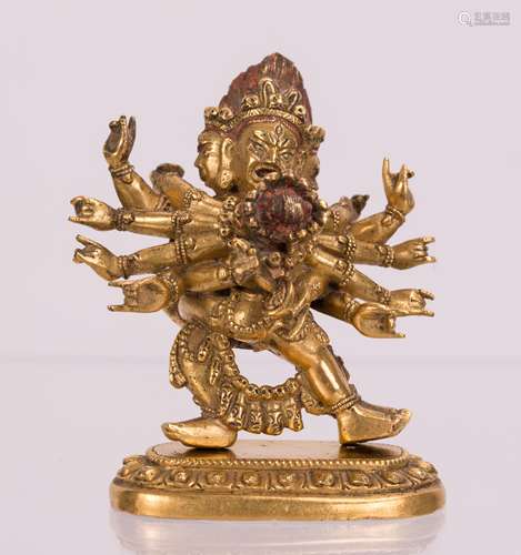 CHINESE GILT BRONZE STANDING MANDKESVARA