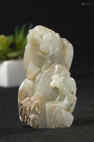 Chinese White Jade Carved Sheep Boulder