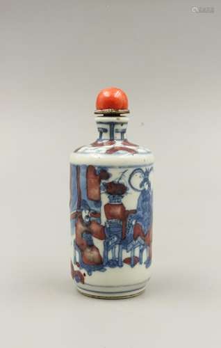 Chinese Iron Red Blue And White Snuff Bottle