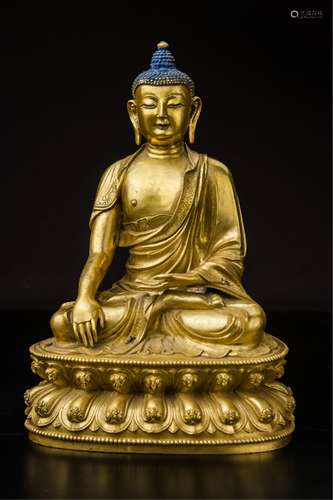 CHINESE GILT BRONZE FIGURE OF SHAKYAMUNI