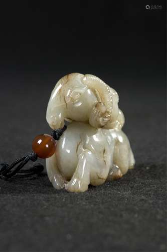 Chinese Celadon Jade Carved Goat Pendant