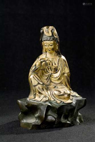 Chinese Gilt Bronze Figure Of Guanyin