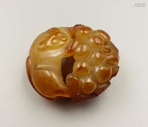 Chinese Agate Carved Squirrel And Grapes