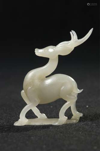 Chinese White Jade Carved Figure Of Deer