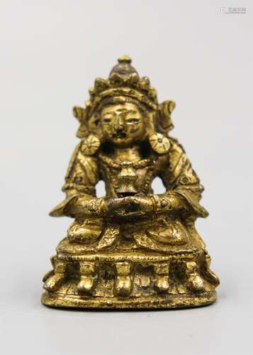 CHINESE TIBETAN GILT BRONZE SITTING BUDDHA