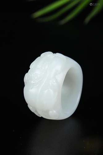 Chinese Hetian White Jade Thumb Ring