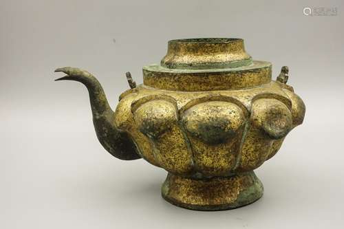 Chinese Qing Dynasty Gilt Bronze Tea Pot