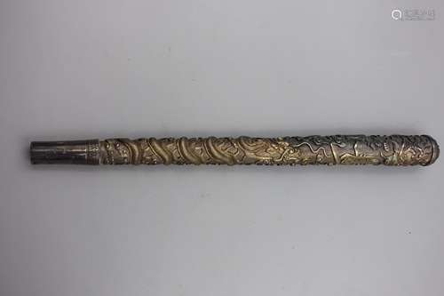 Chinese Qing Dynasty Gilt Silver Stick