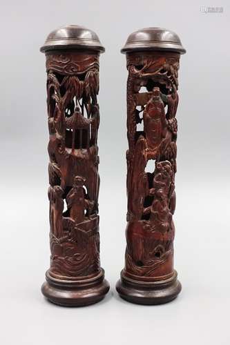 Pair Of Chinese Bamboo Incense Holders