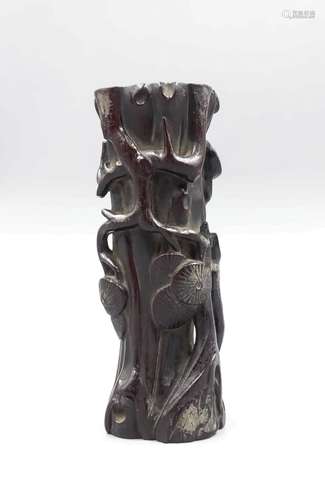 Chinese Zitan Wood Carved Flower Vase