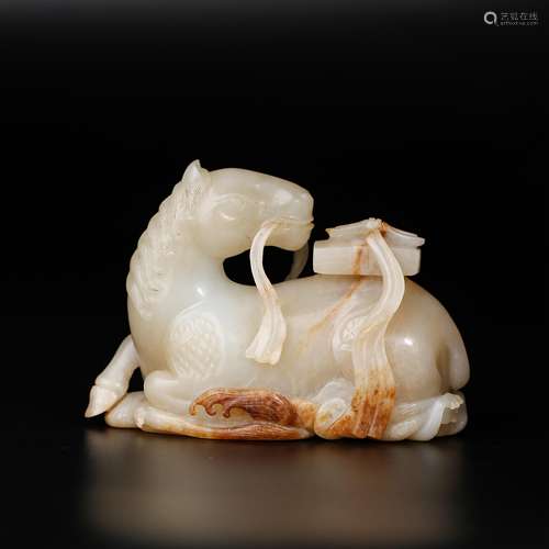 CHINESE WHITE JADE FIGURE OF HORSE