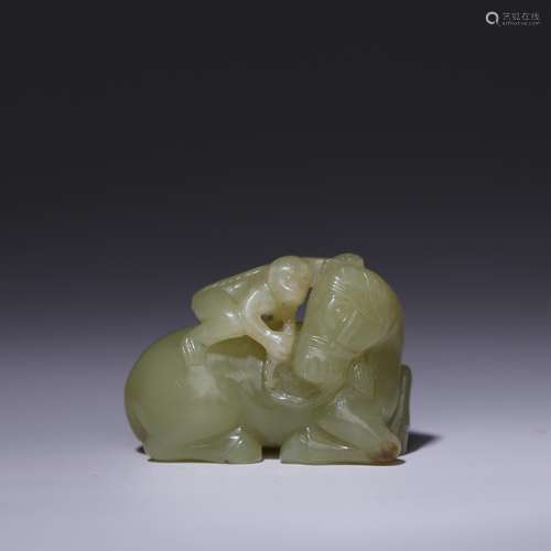 CHINESE YELLOW JADE MONKEY ON HORSE BACK