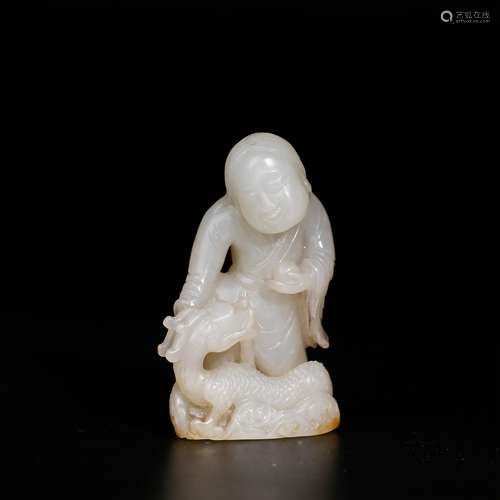 CHINESE WHITE JADE FIGURE OF LOHAN