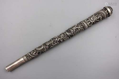 Chinese Qing Dynasty Silver Dragon Stick