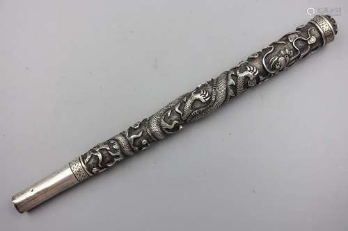 Chinese Qing Dynasty Silver Dragon Stick