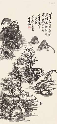 黄宾虹 壬辰（1952）年作 渴笔山水 立轴 水墨纸本