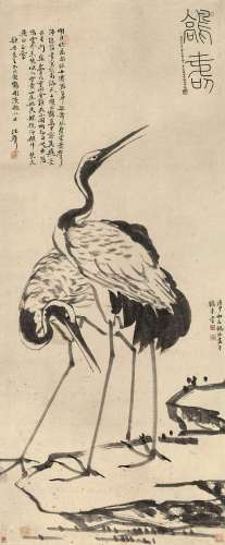 严绳孙 庚申（1680）年作 鹤寿 立轴 水墨纸本