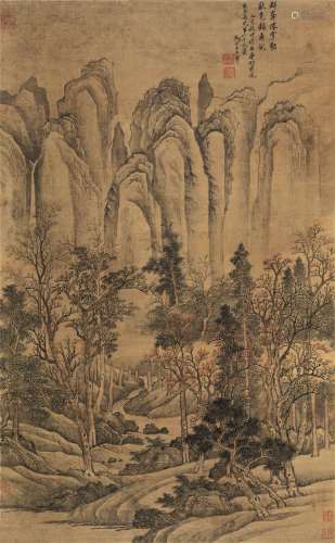 王翚 乙亥（1695）年作 群峦秋色 立轴 设色绢本
