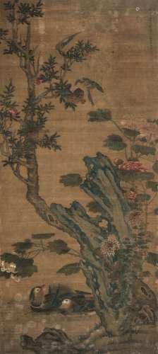 马荃 1759年作 芙蓉双鸳 立轴 设色绢本