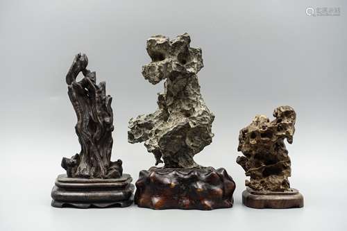 Group Of 3 Scholar Stone And Wood Objects