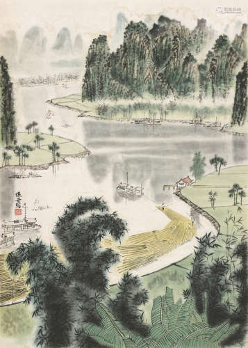 张晋 （1907-1988） 山水 设色纸本 镜心