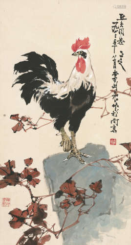 李剑晨 （1900-2002） 雄鸡 设色纸本 立轴